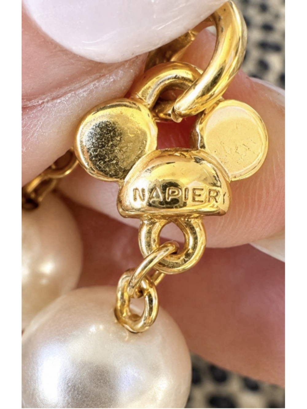 Vintage Napier Disney Mickey Mouse Faux Pearl Gold Tone Necklace Set 11.5” 14.5” - Picture 2 of 4